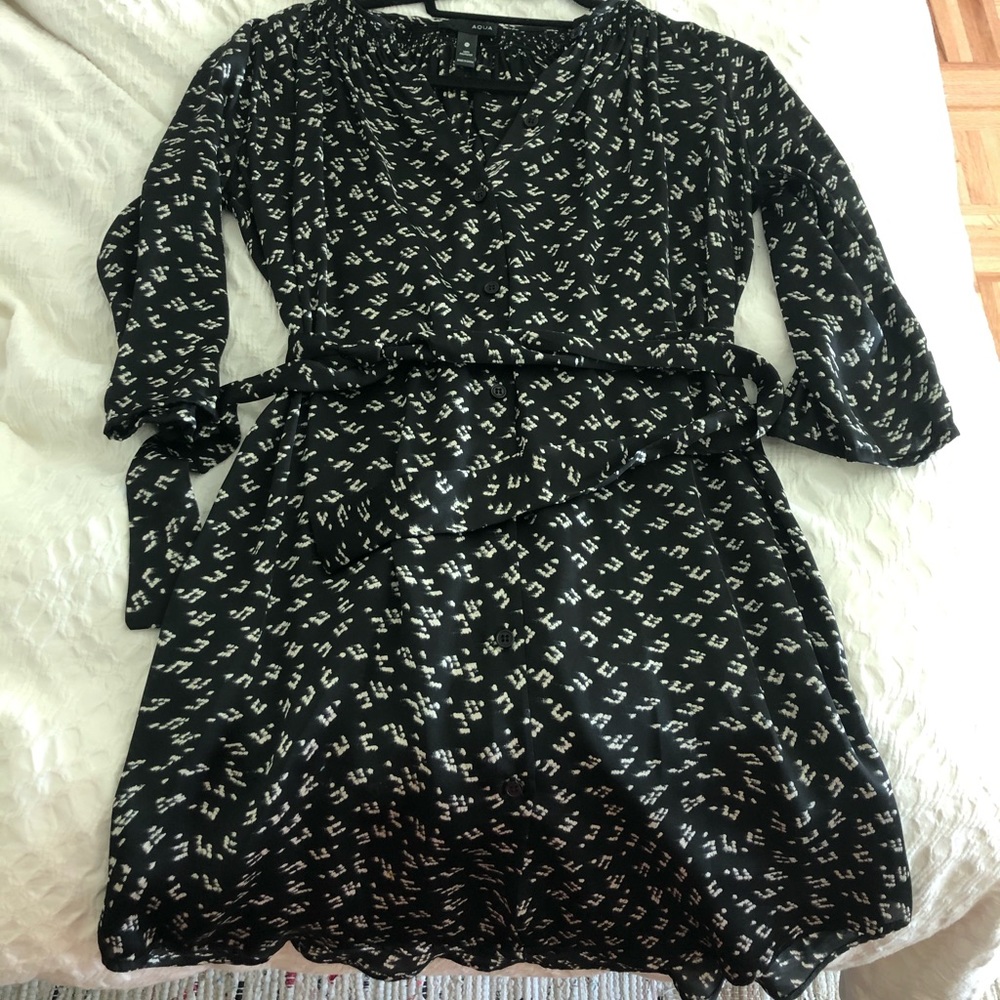 Aqua silk dress with belt